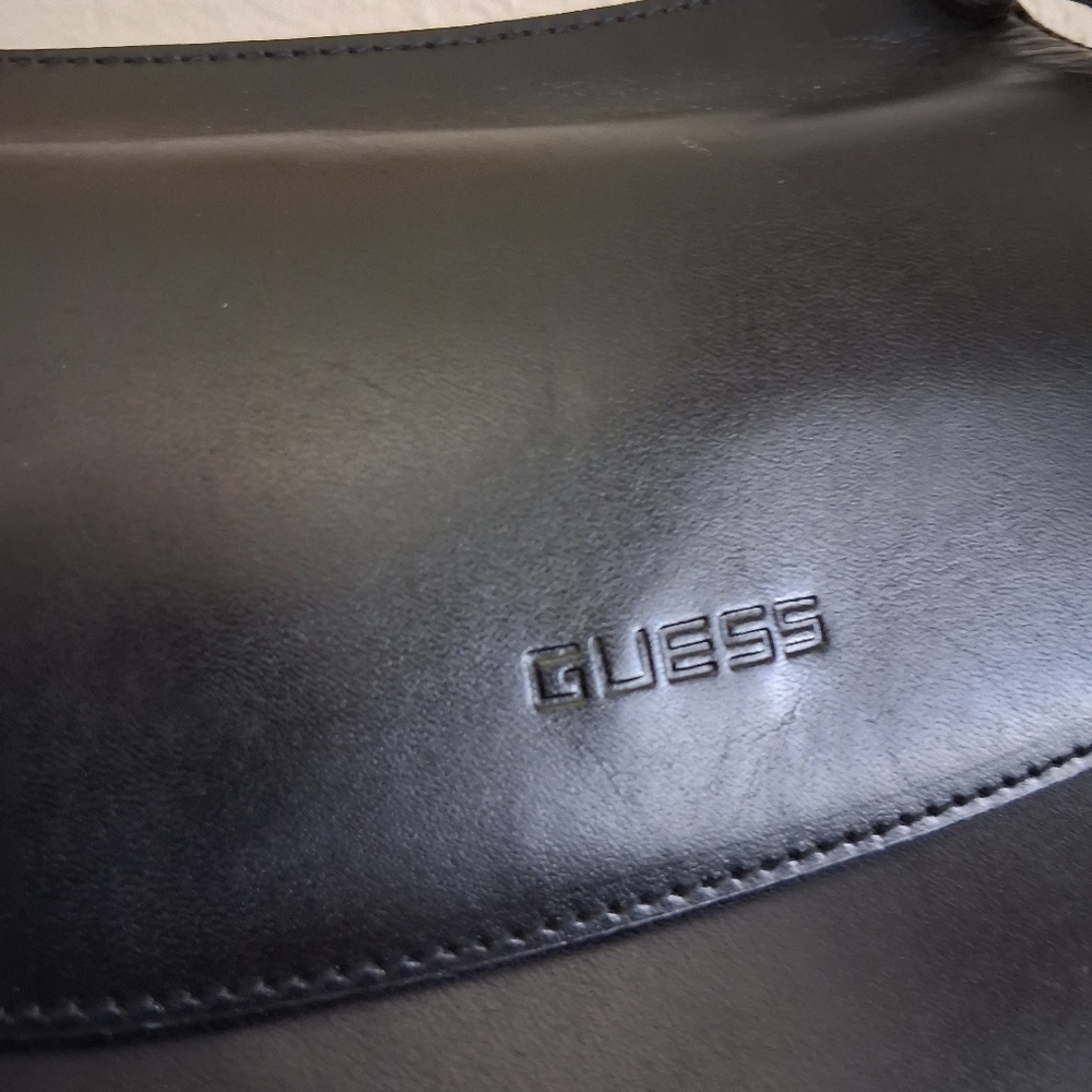 Y2K Guess Black Faux Leather Saddle Bag Purse - Picture 2 of 10